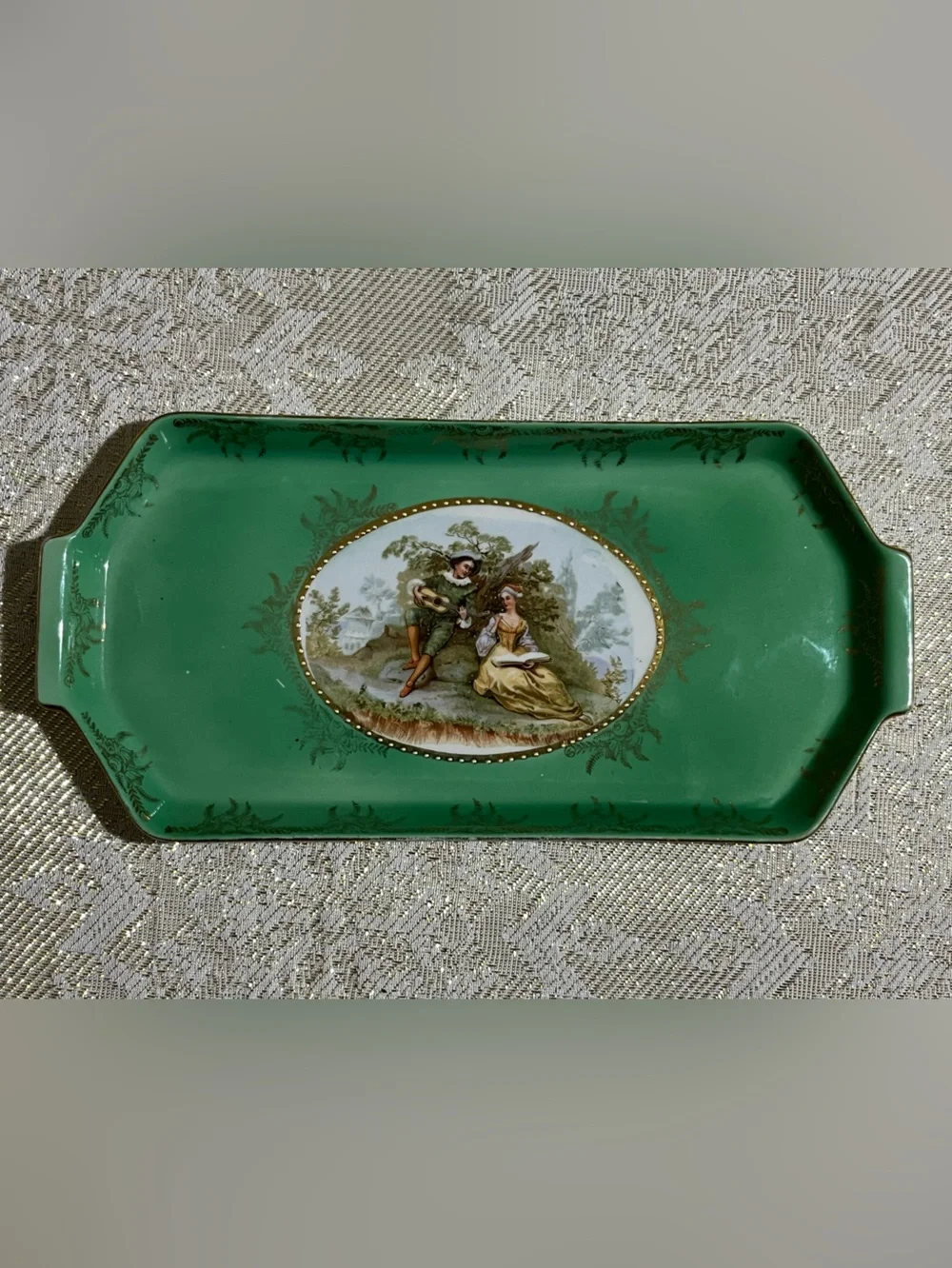 1920s Antique Thuringian Germany Porcelain Vanity Tray, Mold No. 611